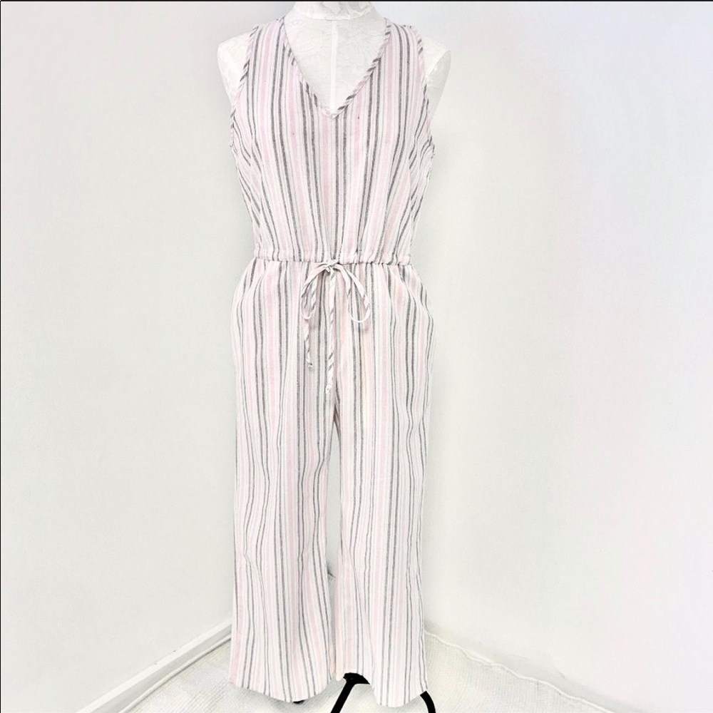 Anthropologie Drew M Linen Stripe Pastel Jumpsuit - Picture 11 of 11